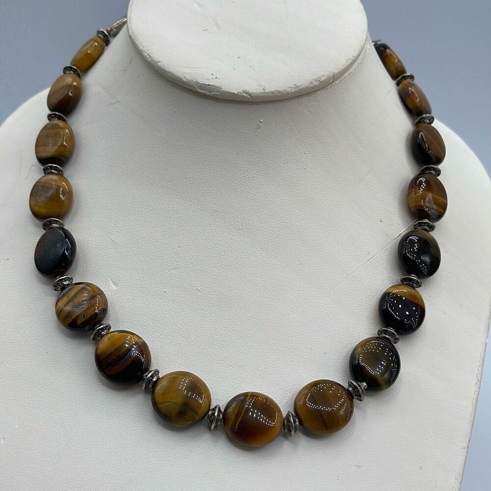 Tiger Eye coin beaded Artisan made necklace.
